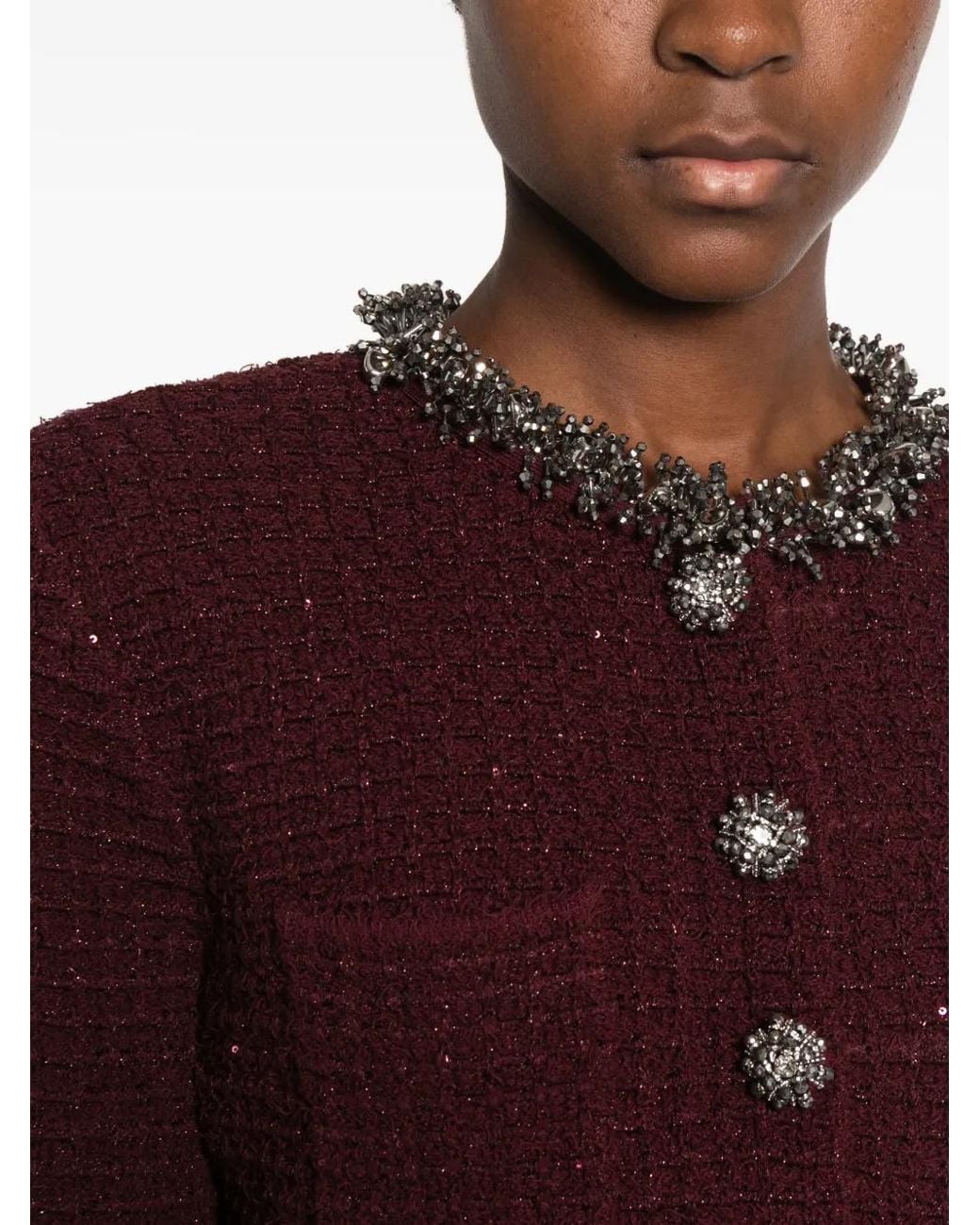 Self-Portrait Purple Embellished Boucle Mini Dress
