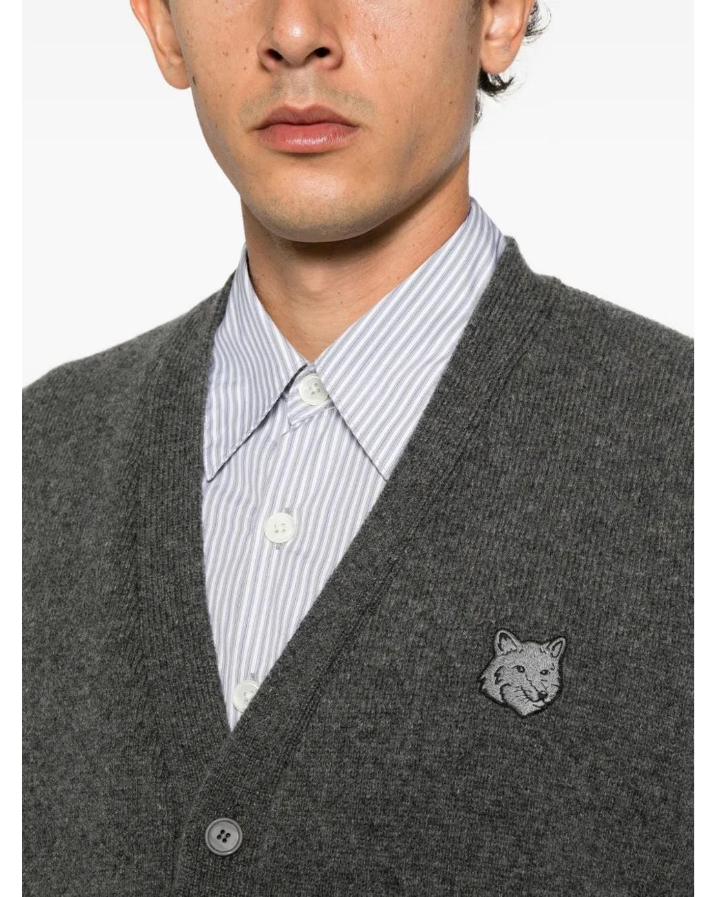 Maison Kitsuné Gray Fox Head-Patch Cardigan for men