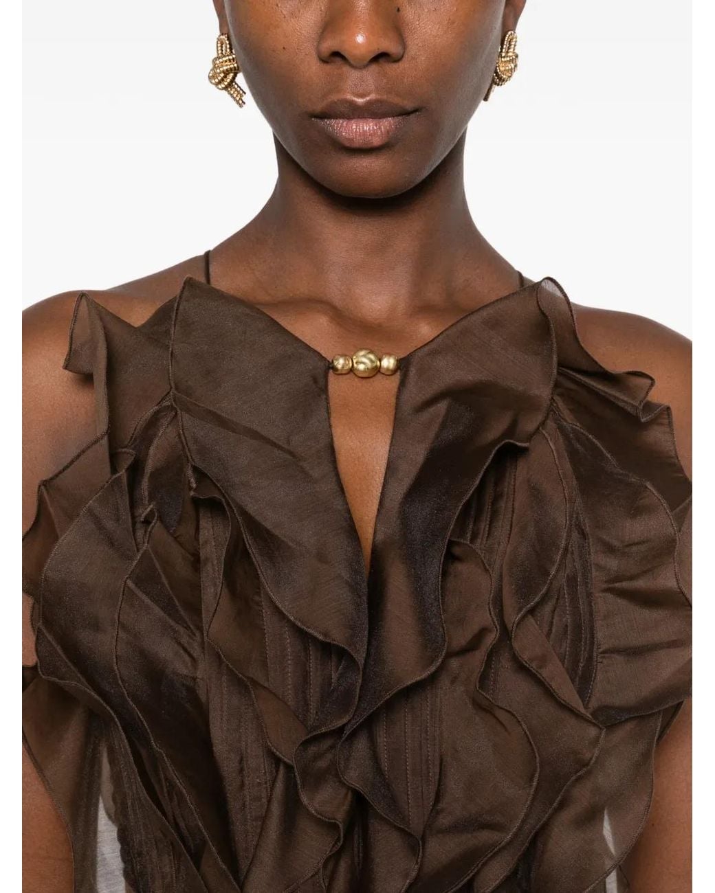 Aje. Brown Ruffled Tiered Maxi Gown