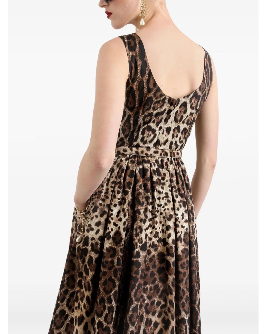 Dolce & Gabbana Black Leo-Print Cotton Poplin Dress