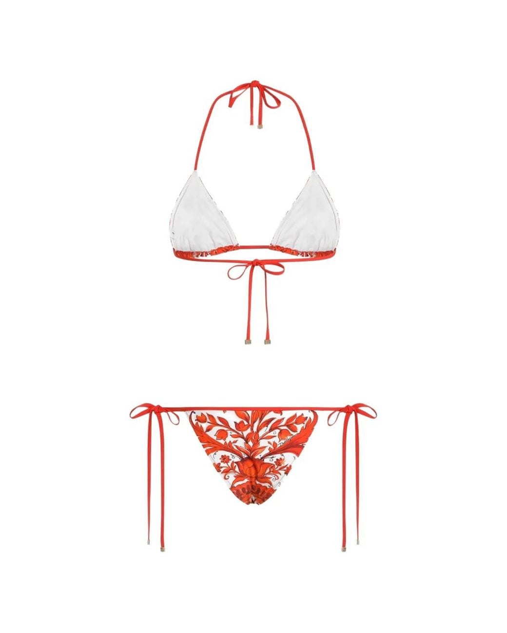 Dolce & Gabbana White Dolce & Gabbana Maiolica Print Bikini Set
