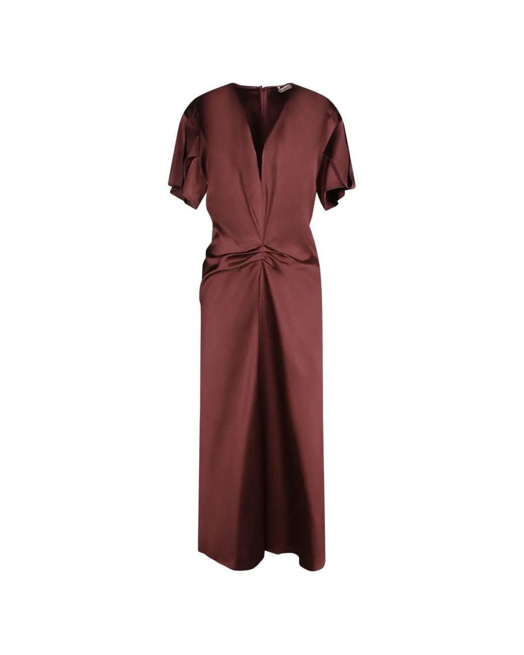 Blanca Vita Red Ruched V-Neck Midi Dress