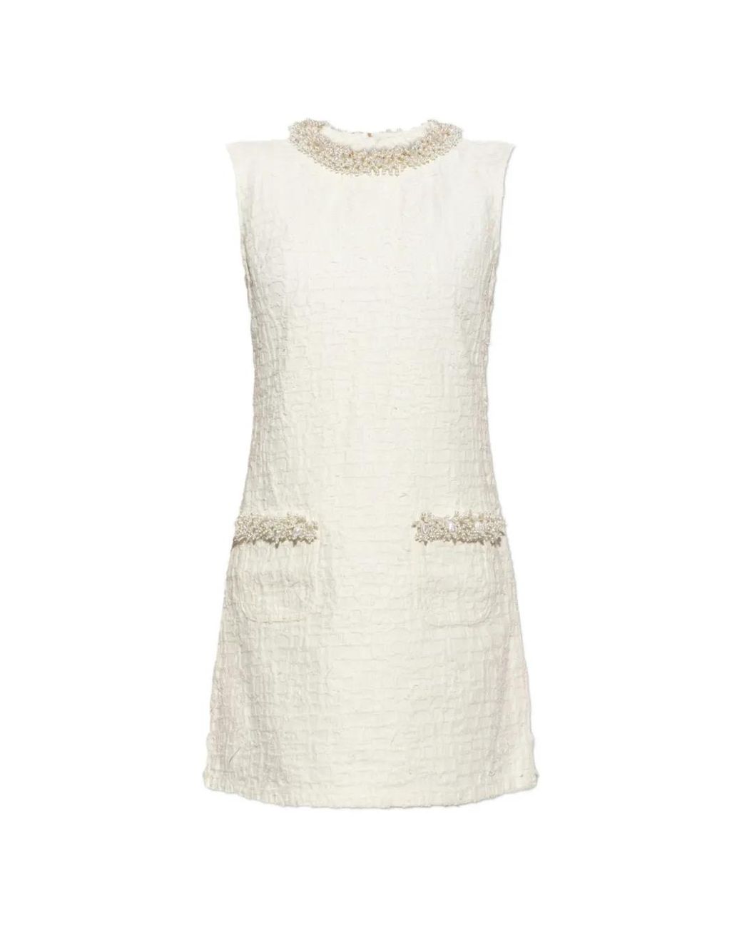Self-Portrait White Cream Textured Denim Mini Dress