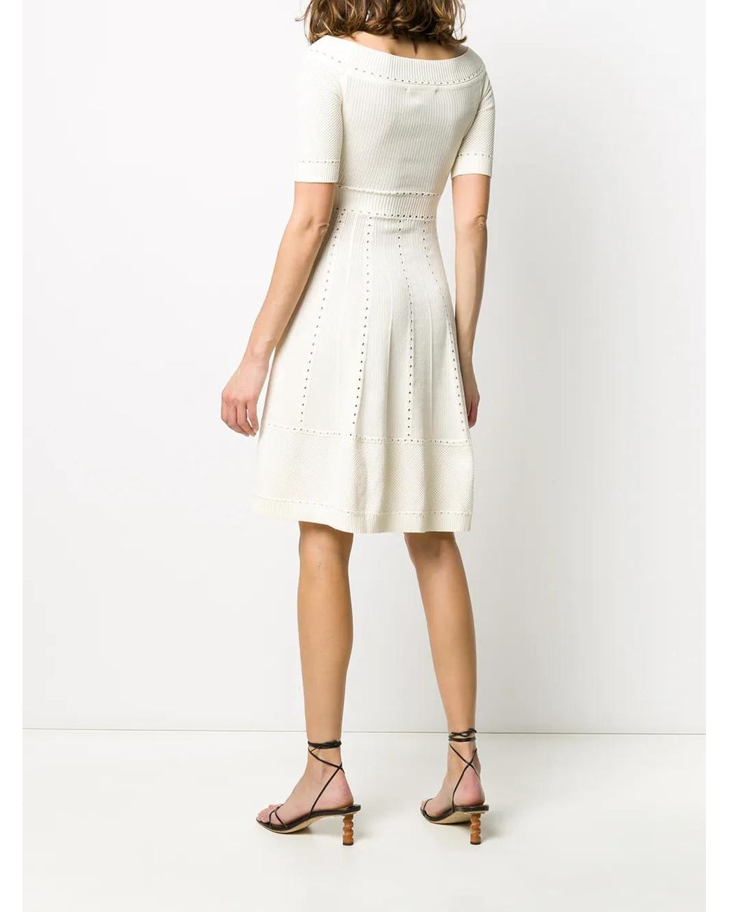 DSquared² White Open-Knit Flared Dress