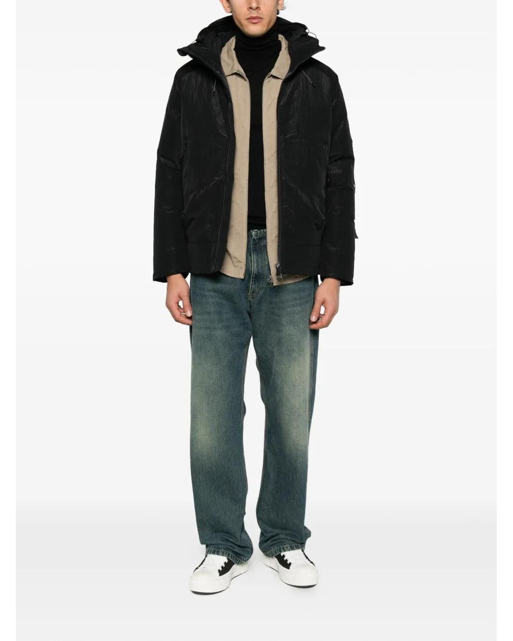OUTHERE Black Hooded Crinkled-Effect Jacket for men