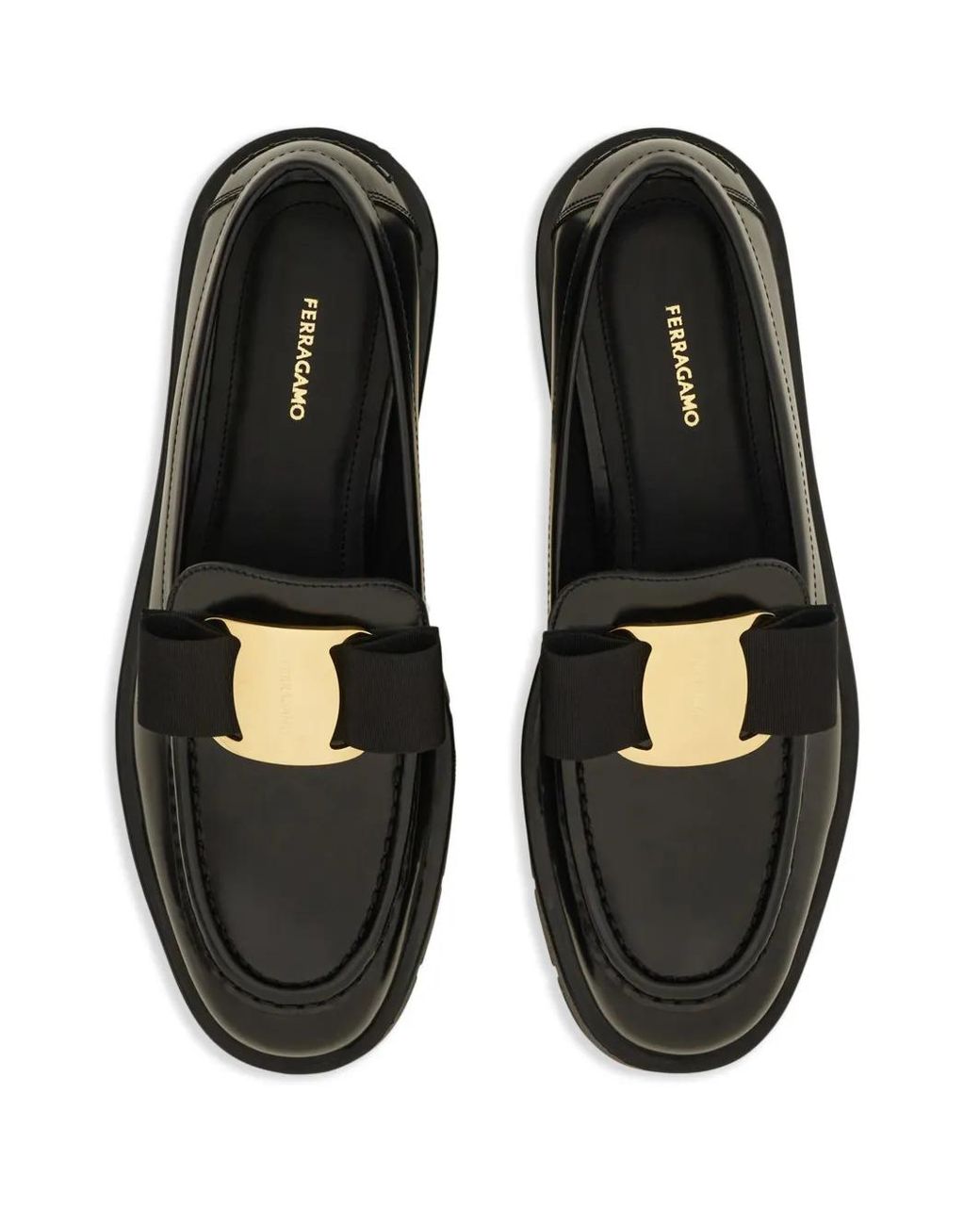 Ferragamo Black Chunky Bow Loafers For