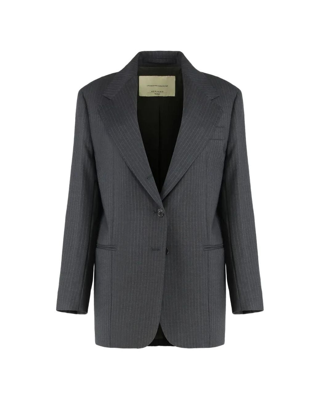 Weekend by Maxmara Black Pinstripe Wool Blazer