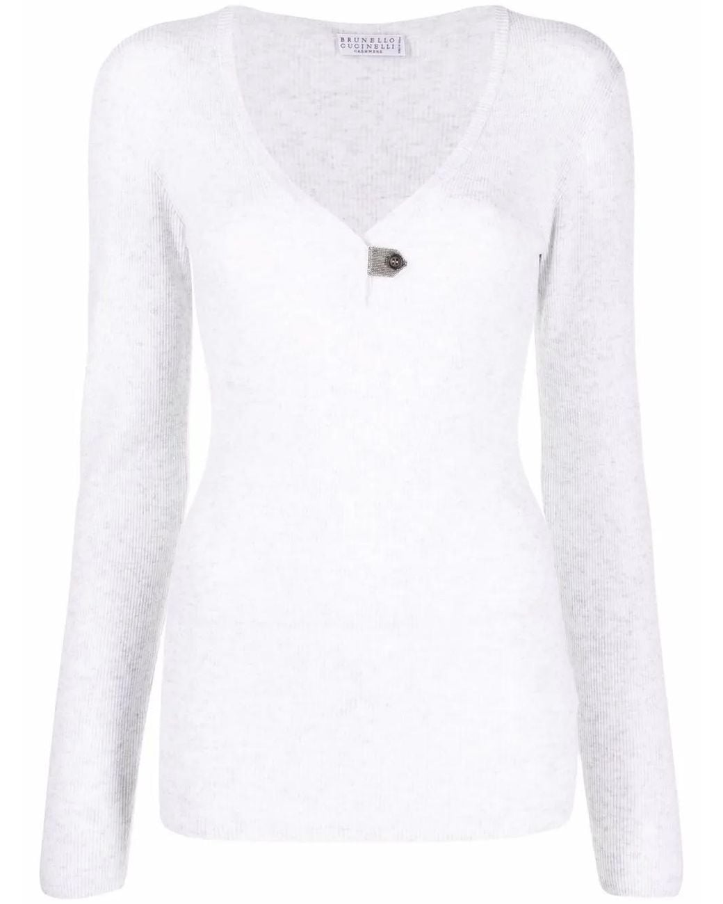 Brunello Cucinelli White Chain-Trim Detail Sweatshirt