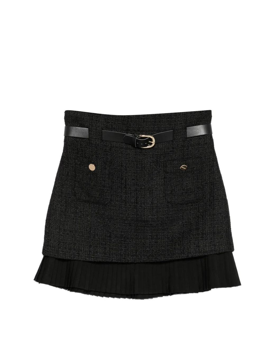 Sandro Black Belted Ruffled Mini Skirt