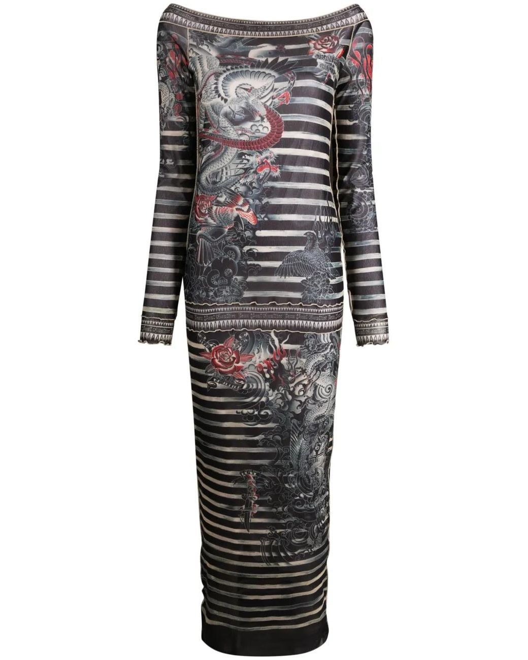 fitted lace wedding dress Jean Paul Gaultier Soleil Tattoo Print Mesh Dress Set