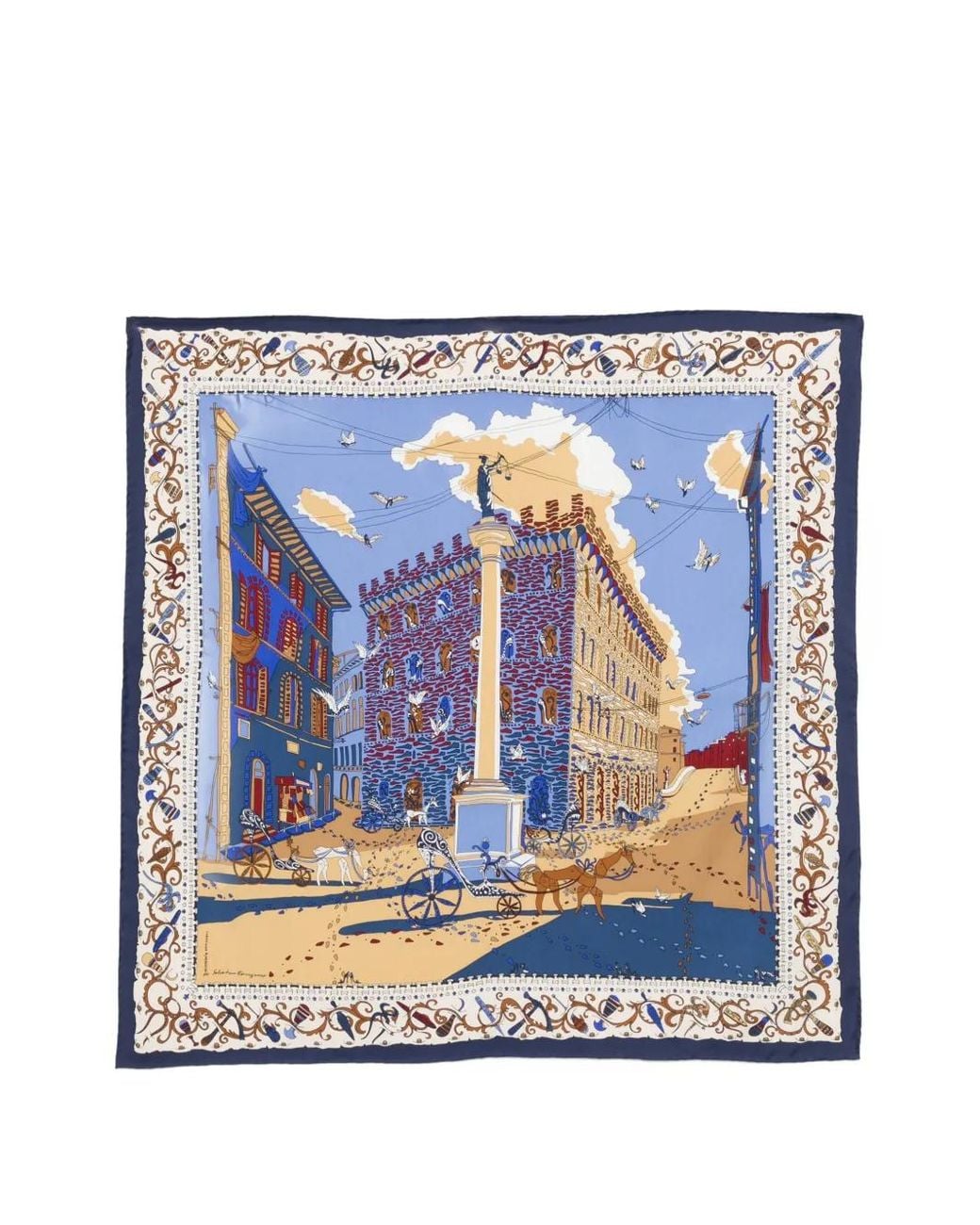 Ferragamo Blue Palazzo Spini Feroni-Print Scarf