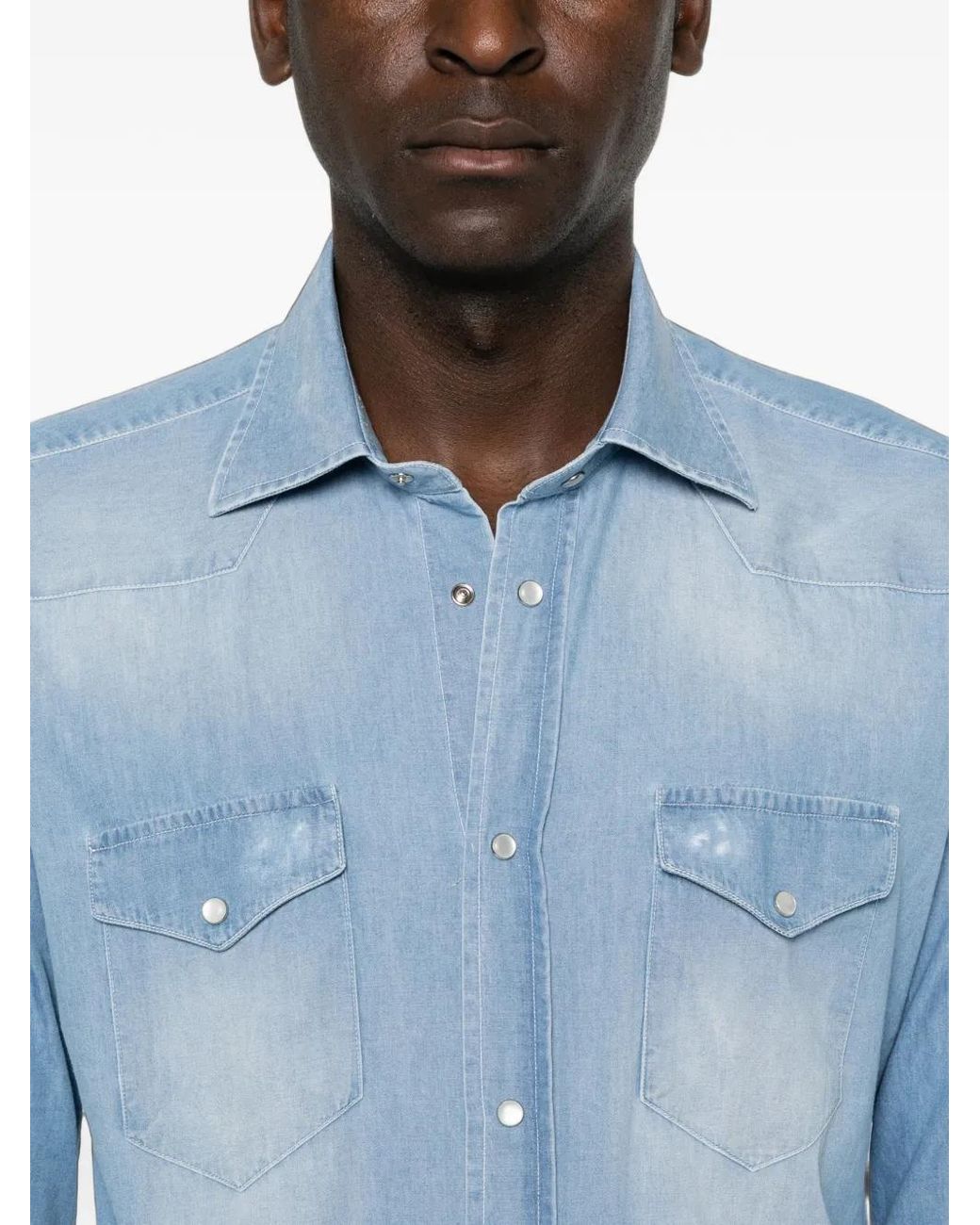 Sartorio Napoli Blue Western-Yoke Faded Shirt for men