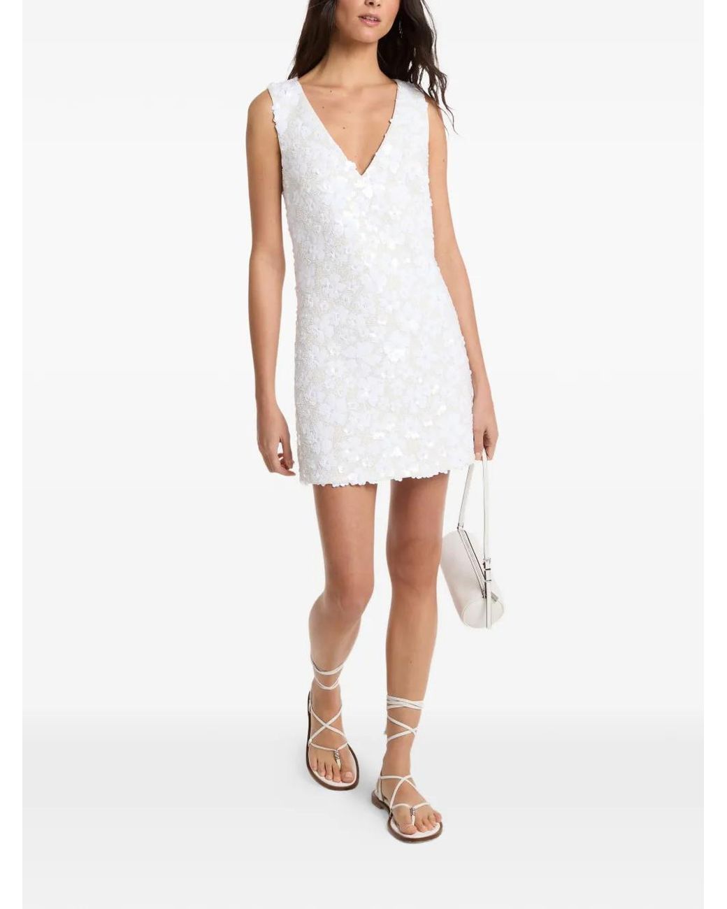Michael Kors White Sequin-Embellished Floral-Appliqué Dress