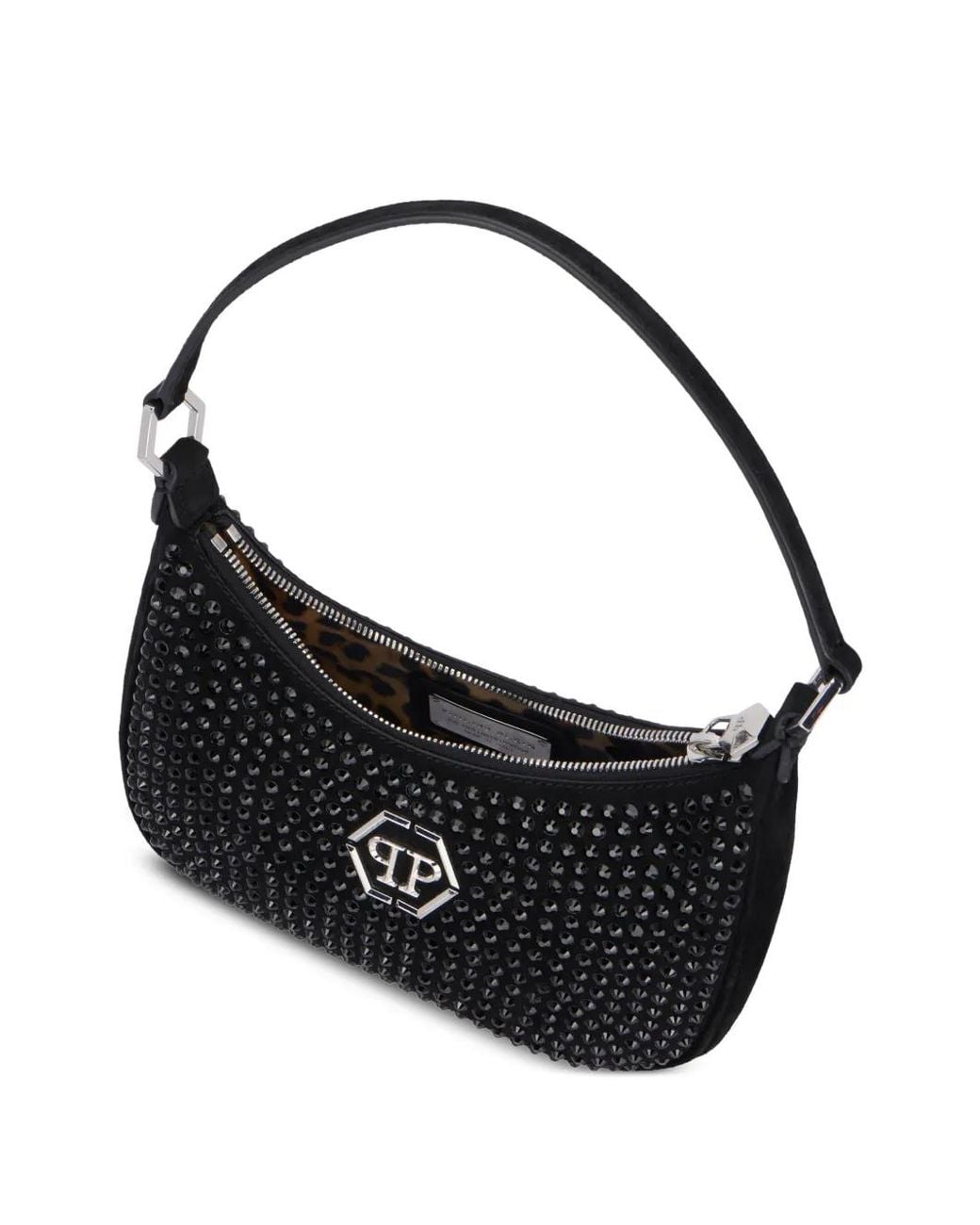 Philipp Plein Black Strass-Embellished Top-Zip Shoulder Bag