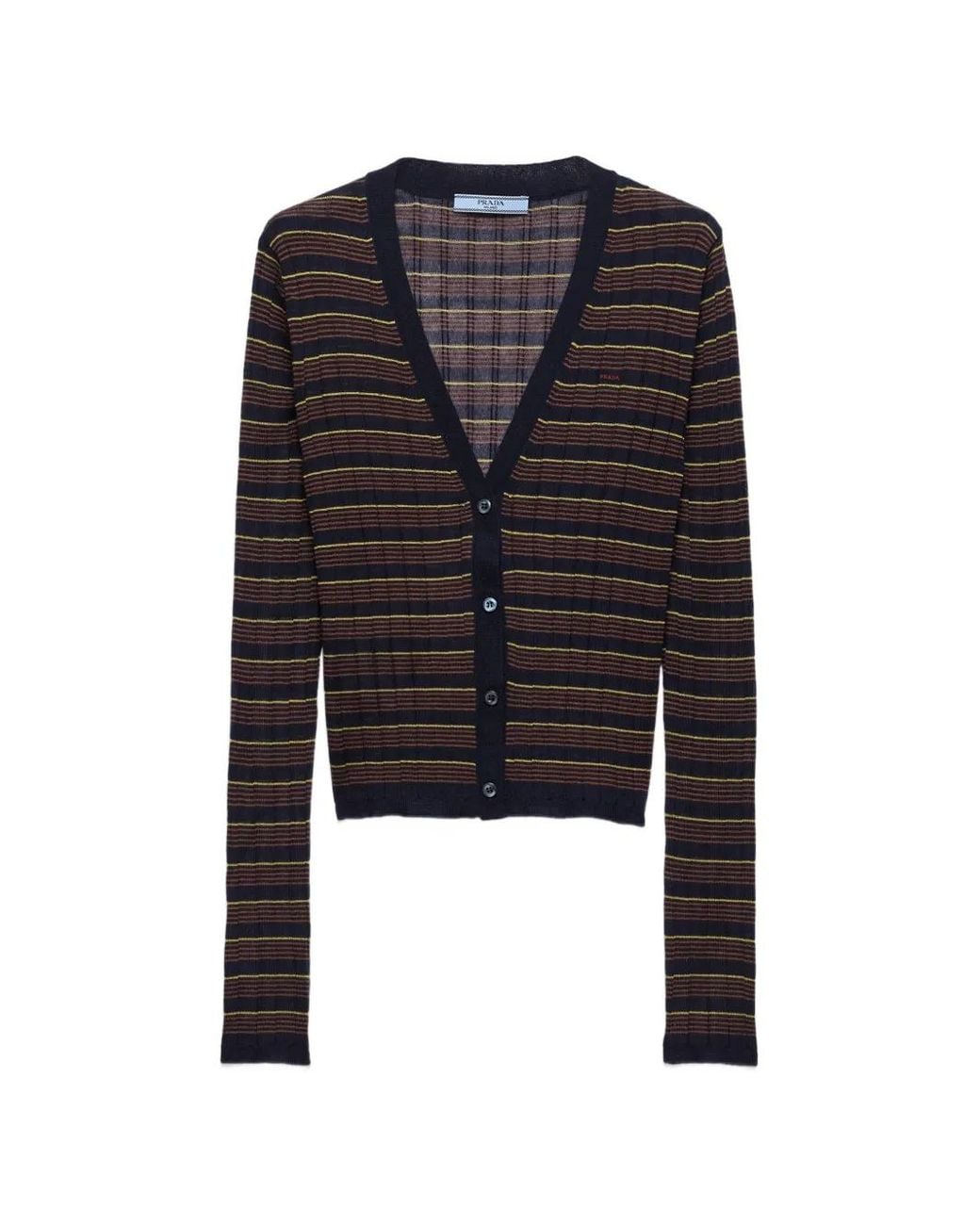 Prada Black Cardigan En Cachemire Et Soie À Rayures