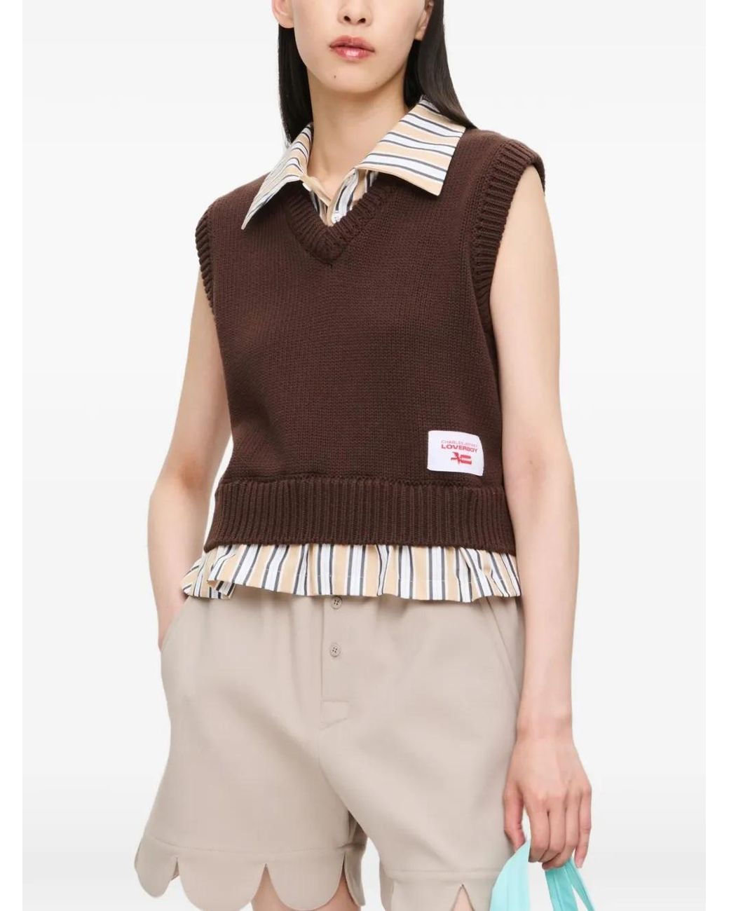 Charles Jeffrey Brown V-Neck Cropped Vest Shirt