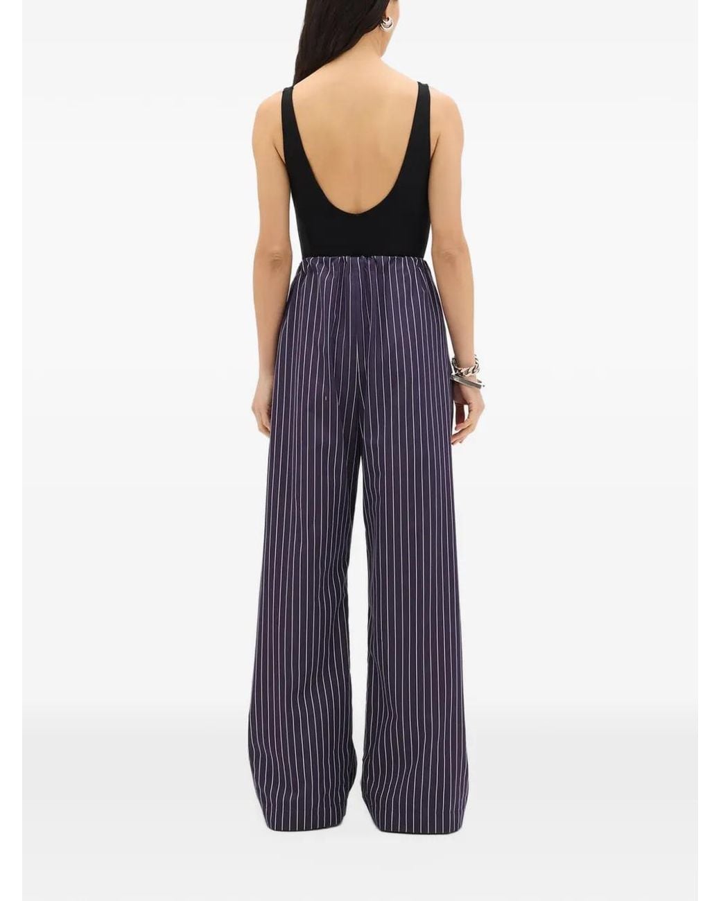 Another Tomorrow Blue Striped Cotton Trousers