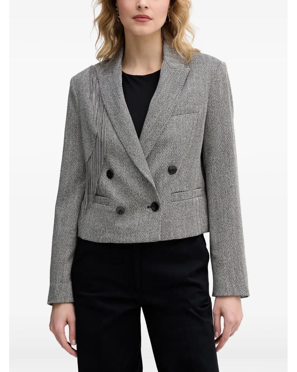 Sisley Gray Herringbone-Pattern Jacket