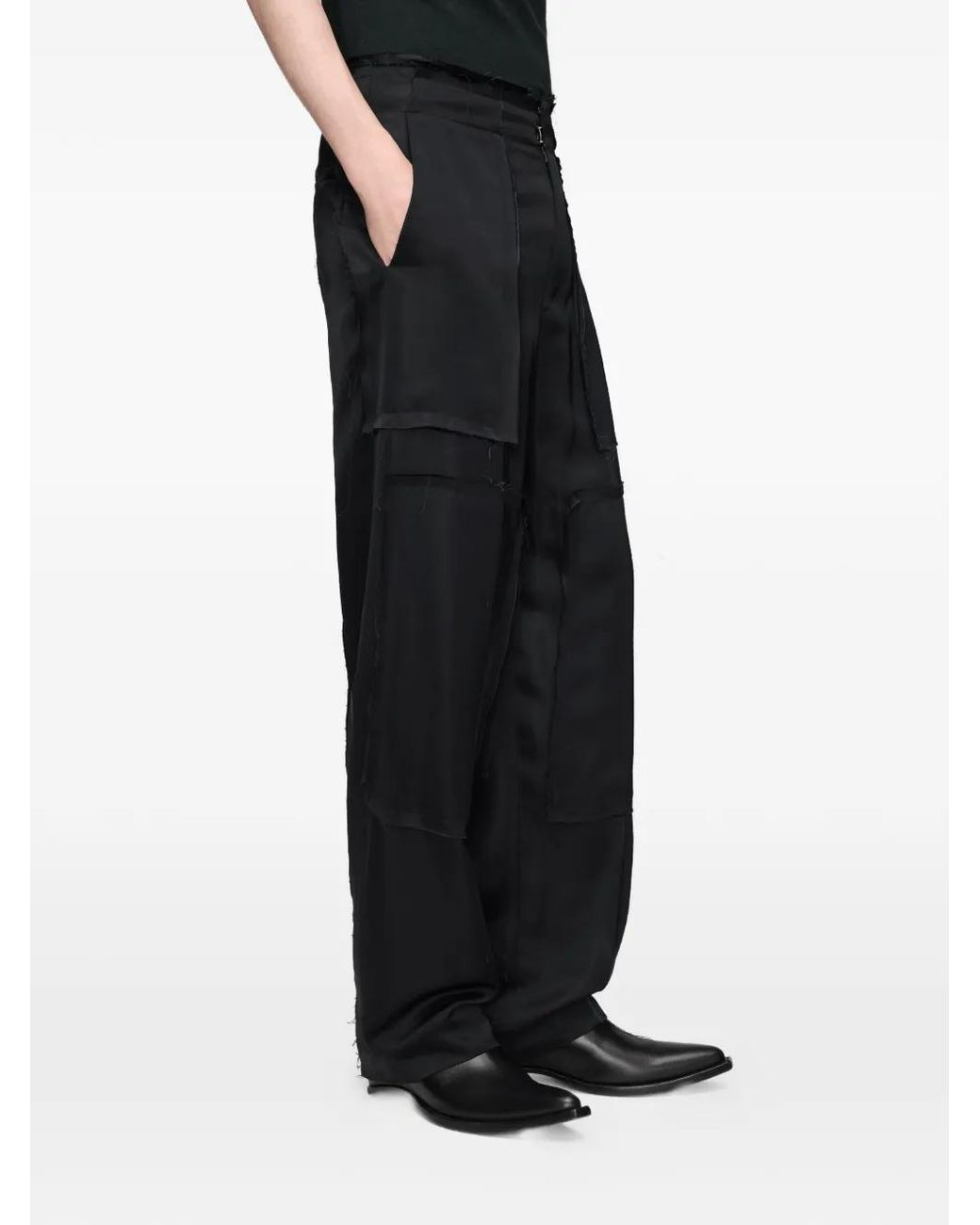 Maison Margiela Black Patchwork Satin Trousers for men