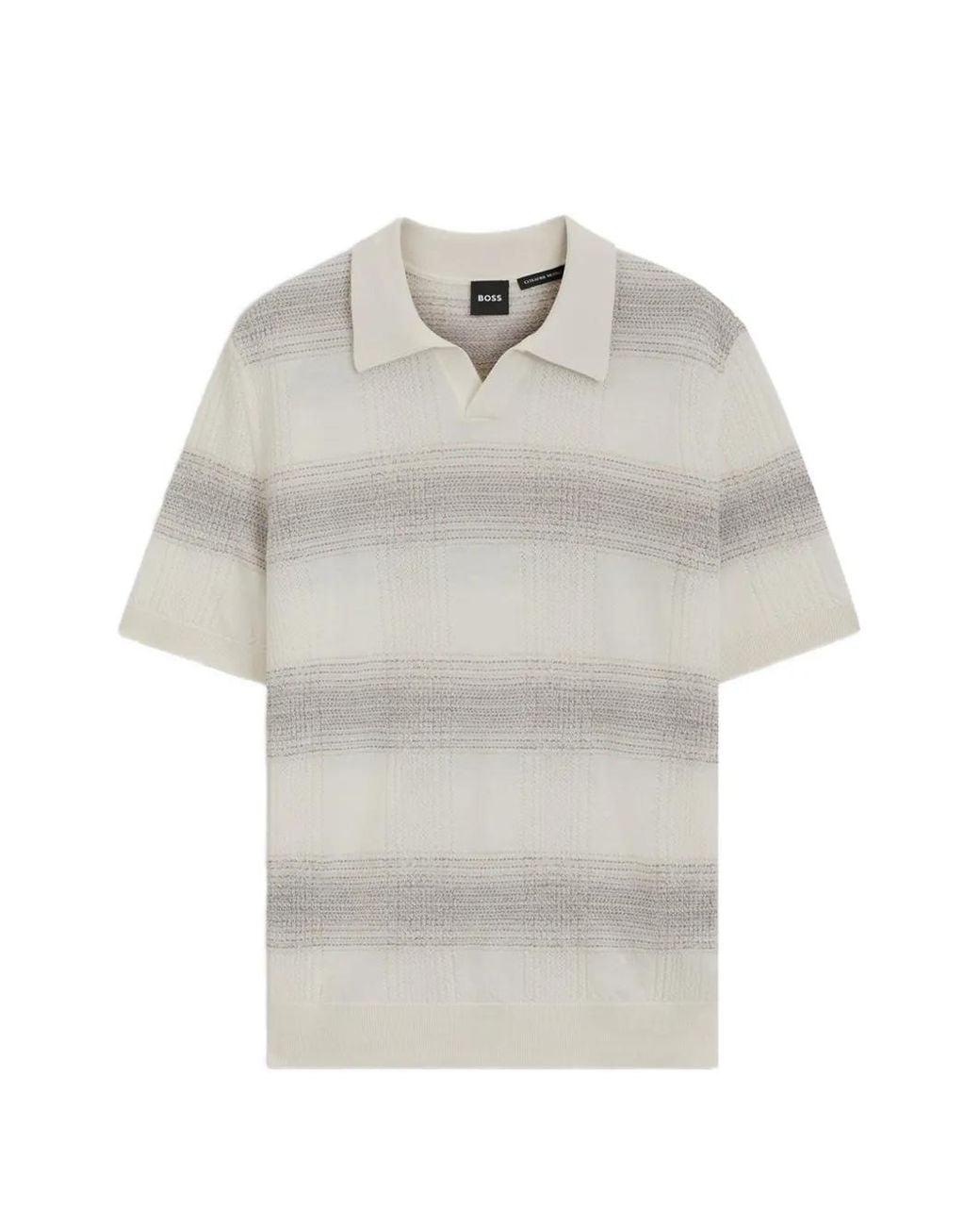 Boss White Check-Pattern Short-Sleeve Sweater for men