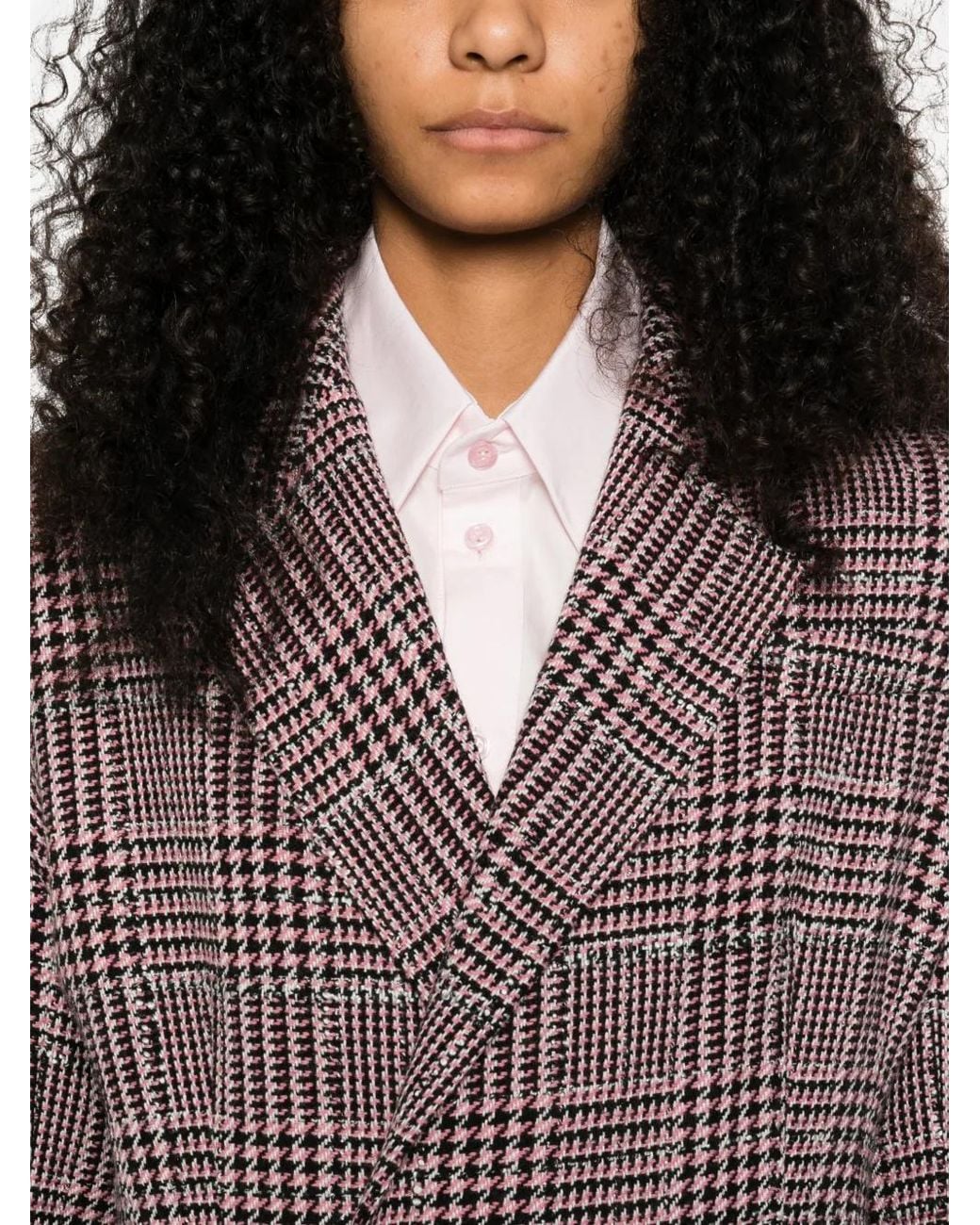 A.M.G Purple Double-Breasted Check-Pattern Blazer