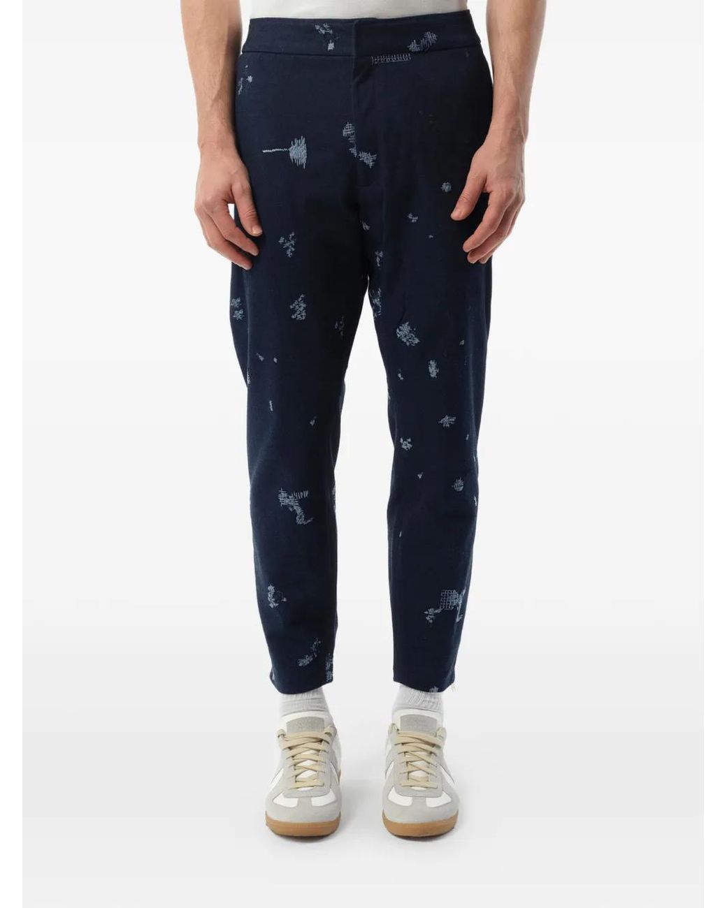 McQueen Blue Embroidered Drawstring-Waist Trousers for men