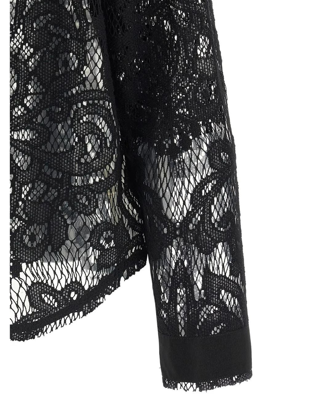 Nude Black Ruffled Floral-Lace Shirt