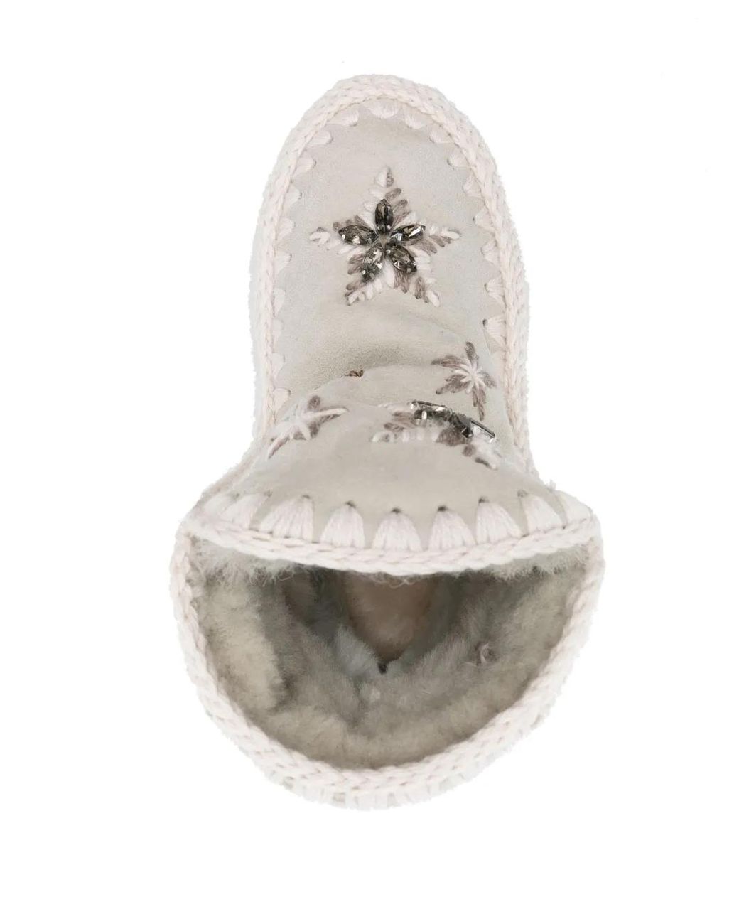 Mou Natural Star-Embroidered Moccasin Ankle Boots