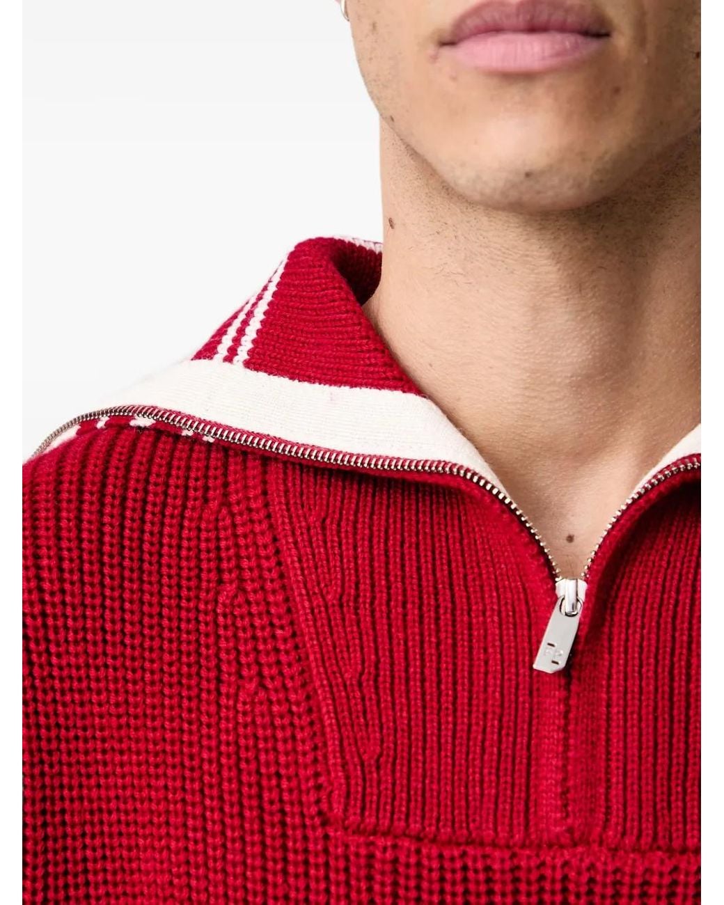 Filling Pieces Red Quarter-Zip Ribbed Sweater for men