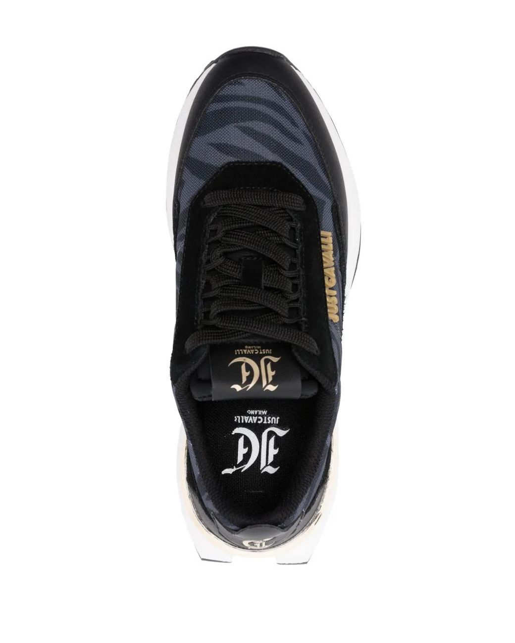 Just Cavalli Black Zebra-Print Panelled Sneakers