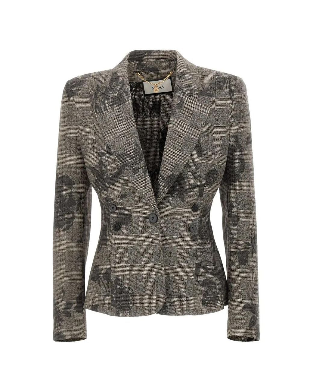 Nissa Gray Single-Breasted Fitted Blazer