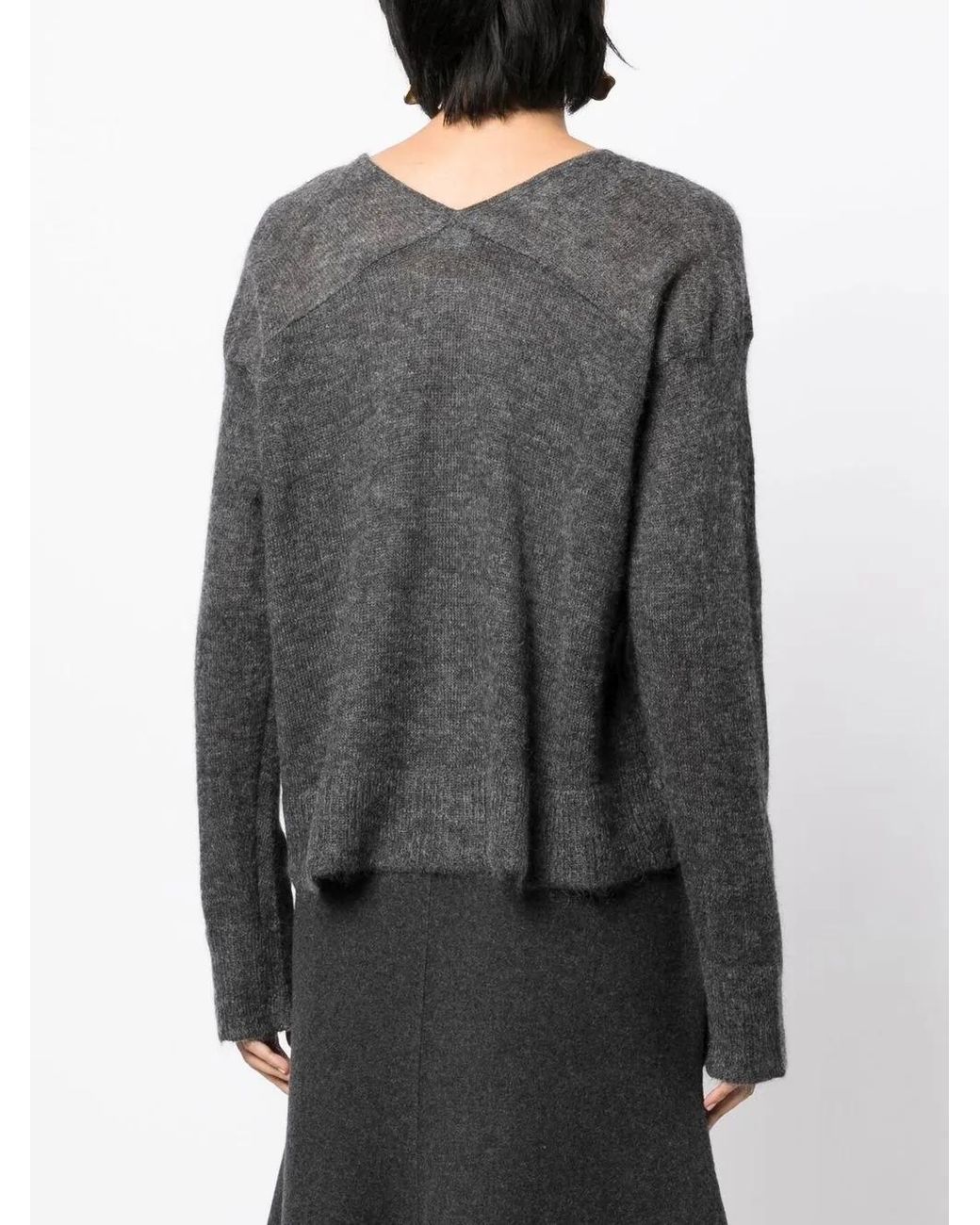 Goen.J Gray V-Neck Knitted Sweater