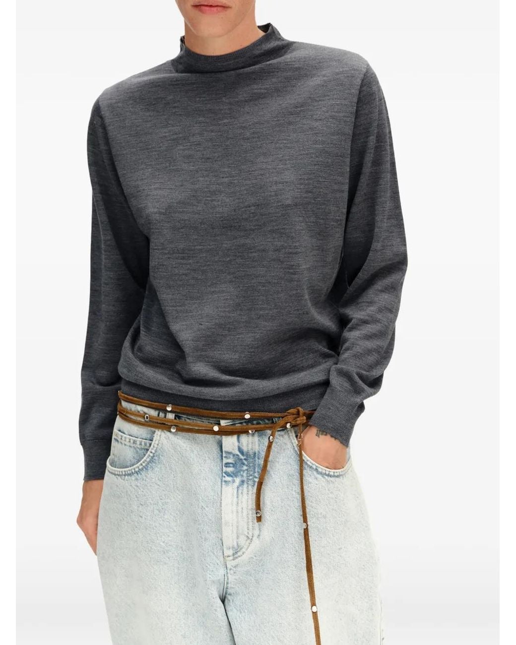 Bimba Y Lola Gray Dark- Merino Wool Turtleneck Sweater
