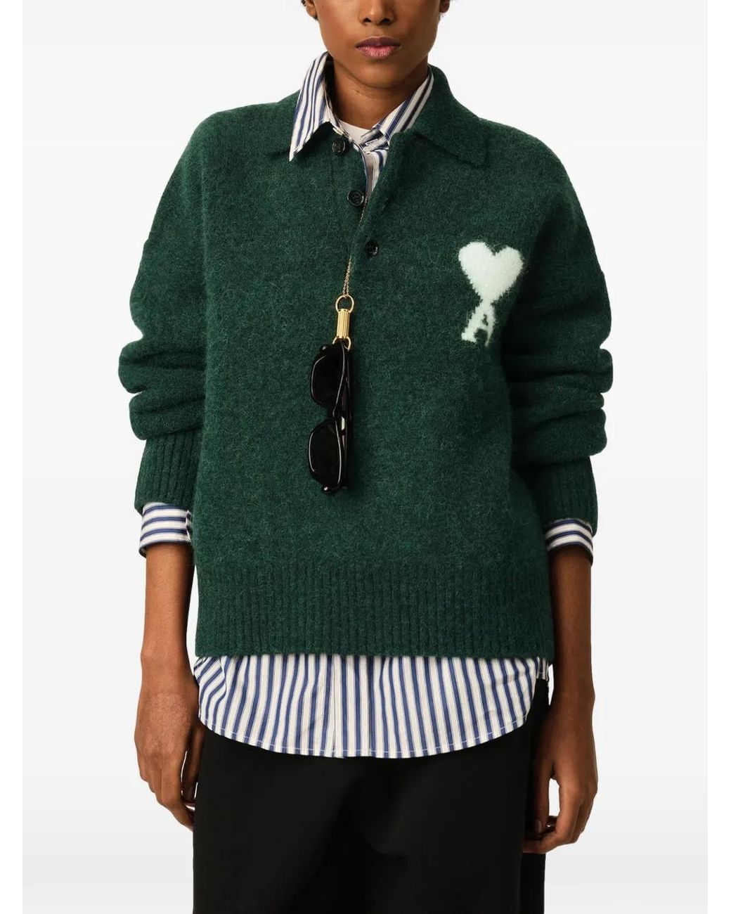 AMI Green Alpaca Polo With Ami De Coeur