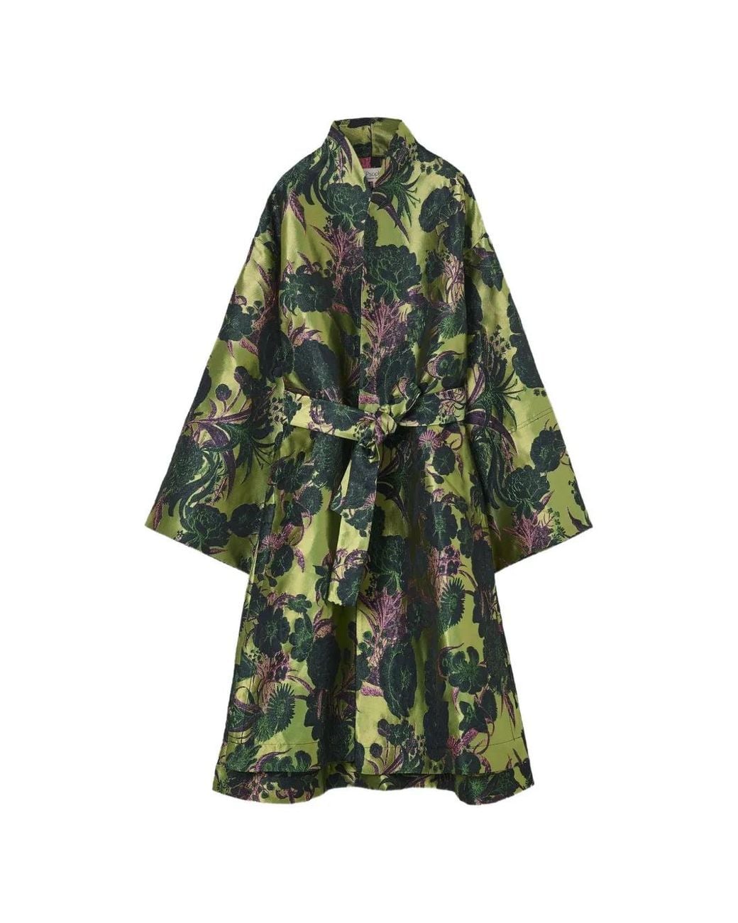 Psophia Green Floral-Jacquard Belted Kimono Jacket