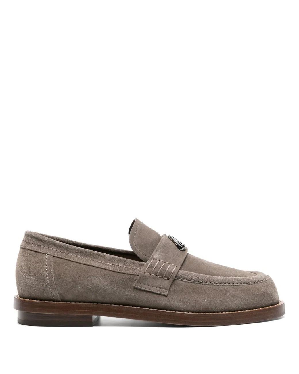 McQueen Gray Seal Logo Suede Loafers for men
