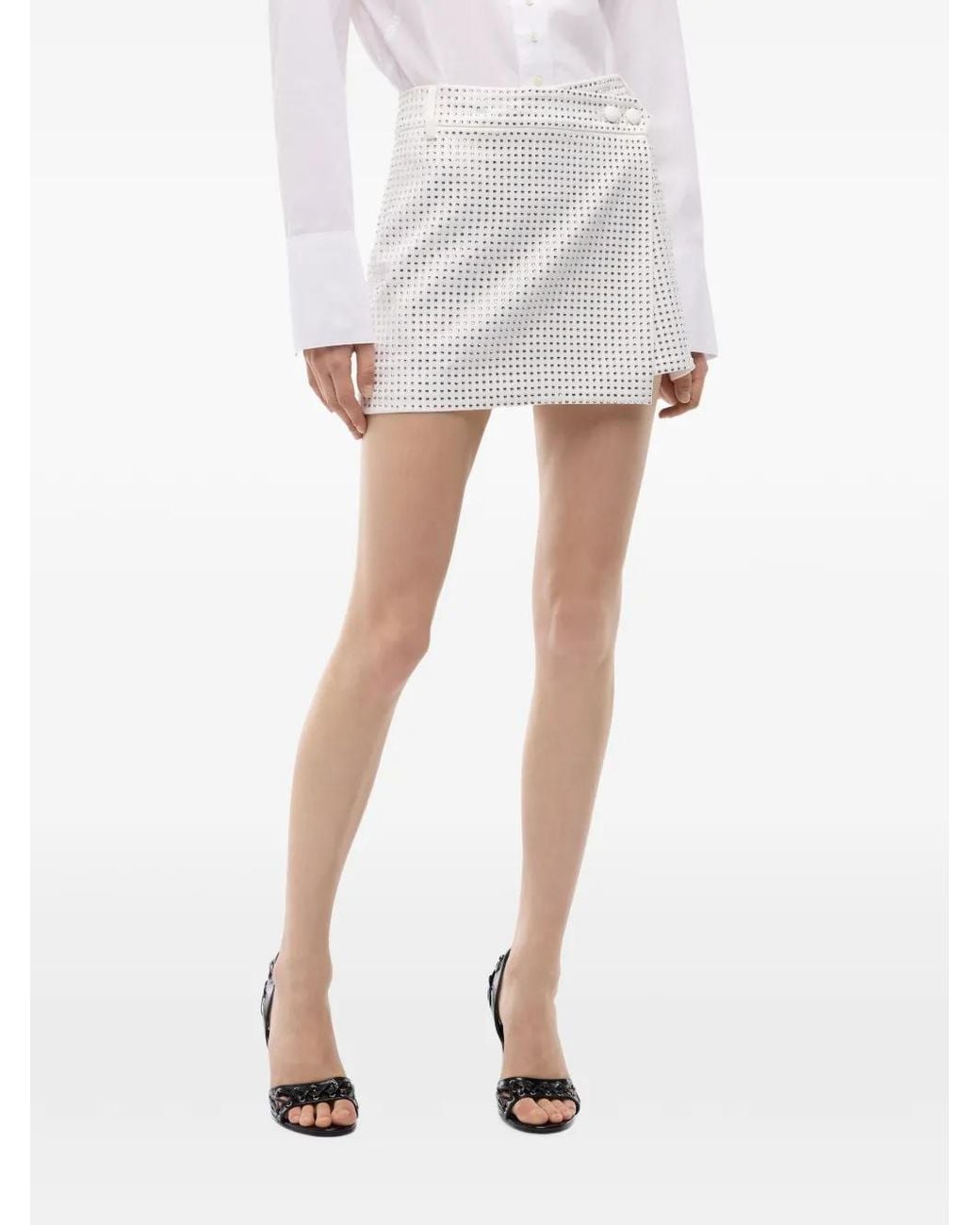 Pinko White Minijupe Portefeuille À Ornements Strassés