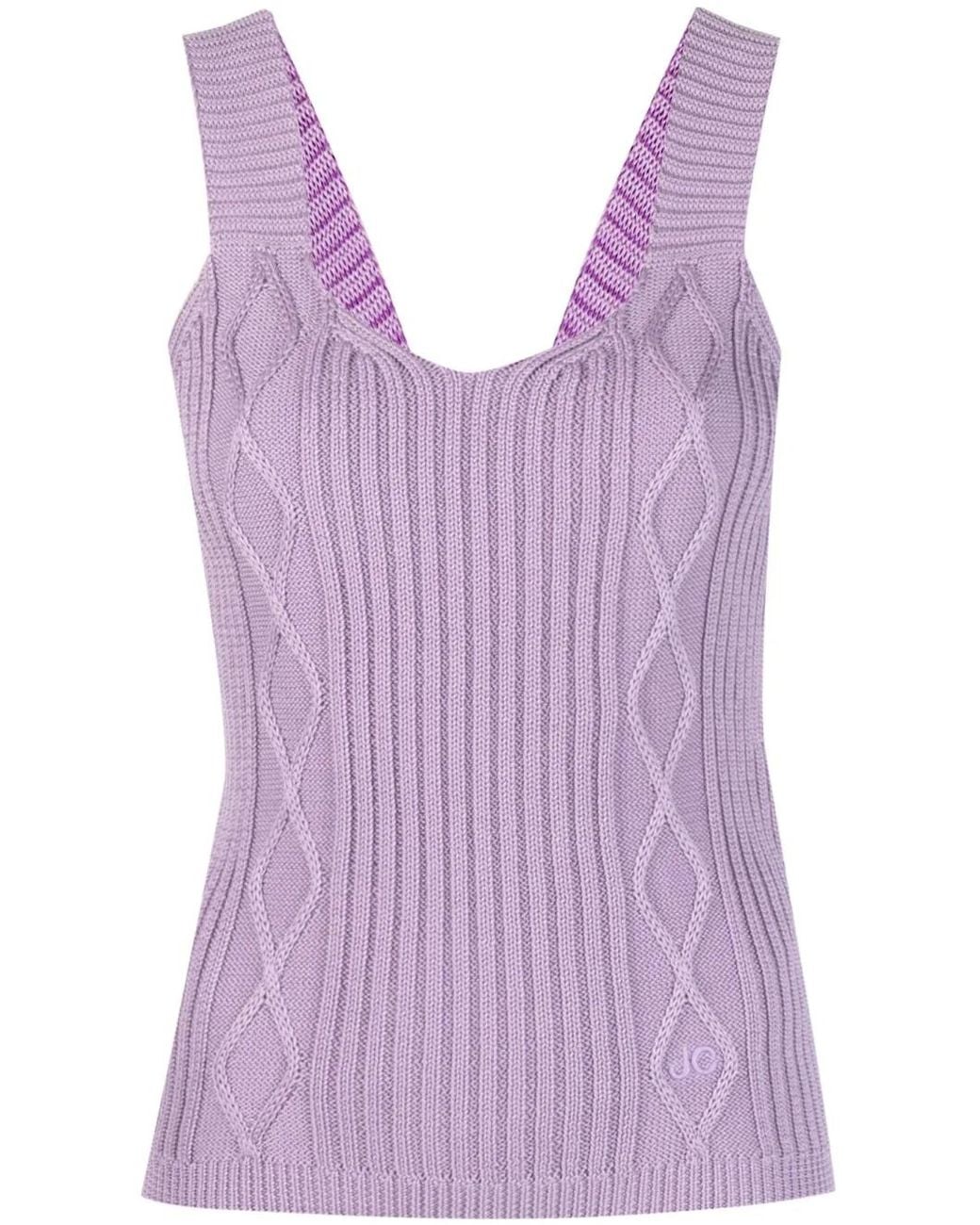 Jacob Cohen Purple Logo-Embroidered Cable-Knit Tank Top