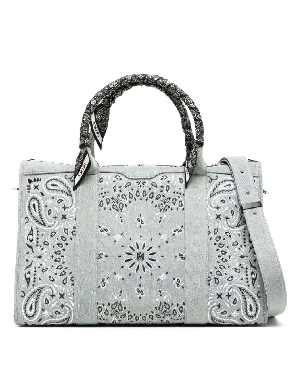 Amiri Gray Bandana-Embroidery Denim Holdall for men