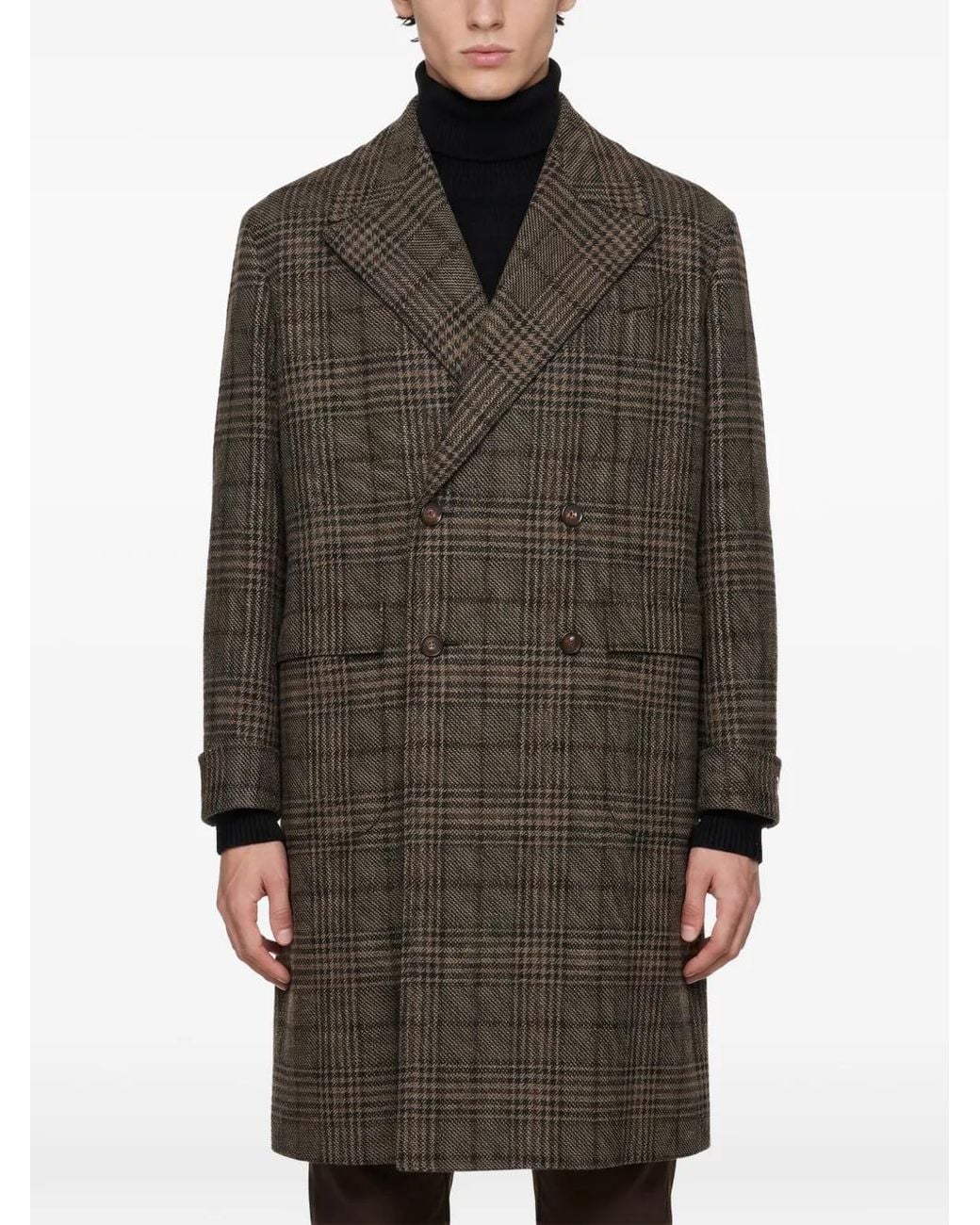 Caruso Brown Manteau Croisé Rigoletto À Carreaux for men
