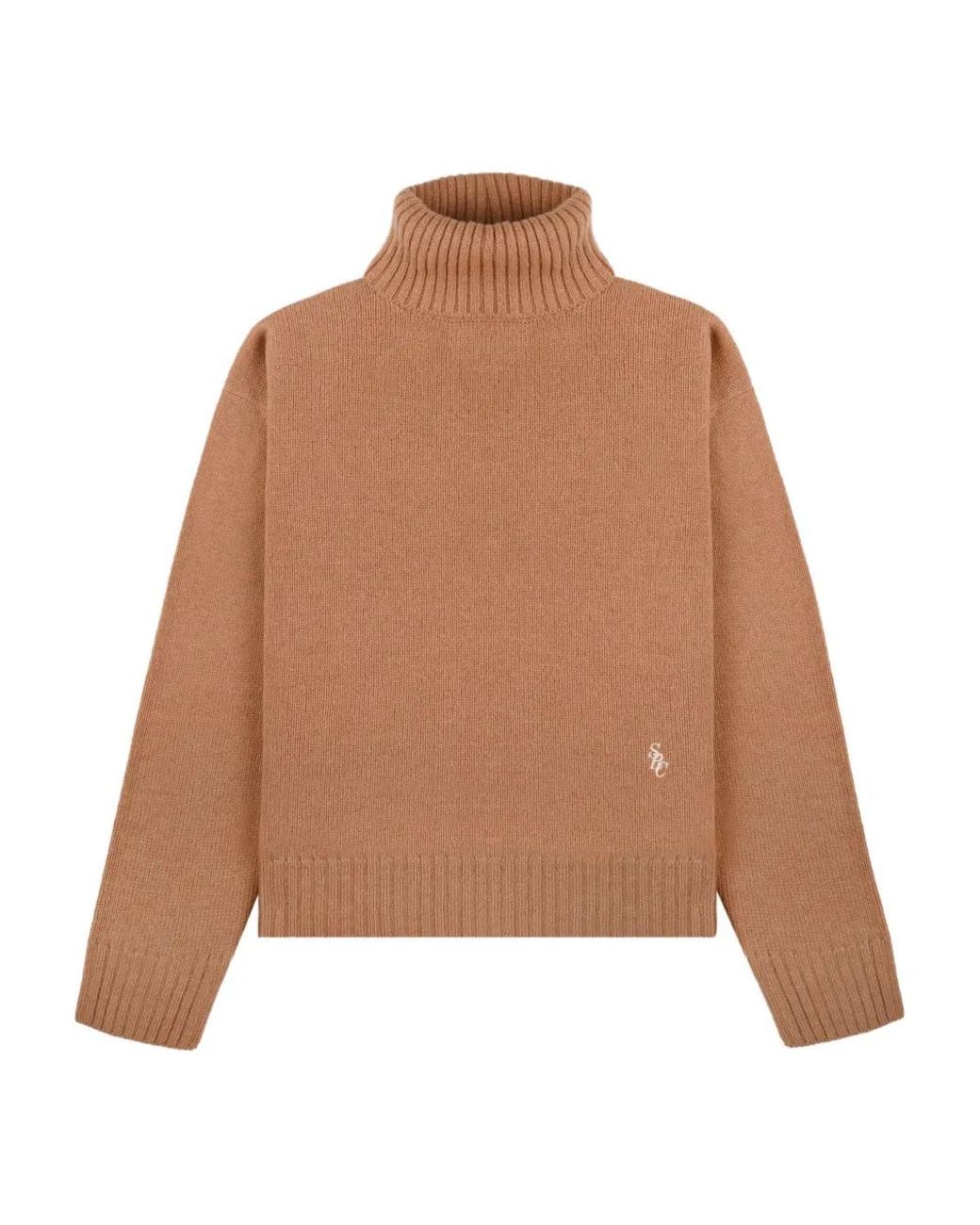 Sporty & Rich Natural Src Turtleneck Logo-Embroidered Sweater