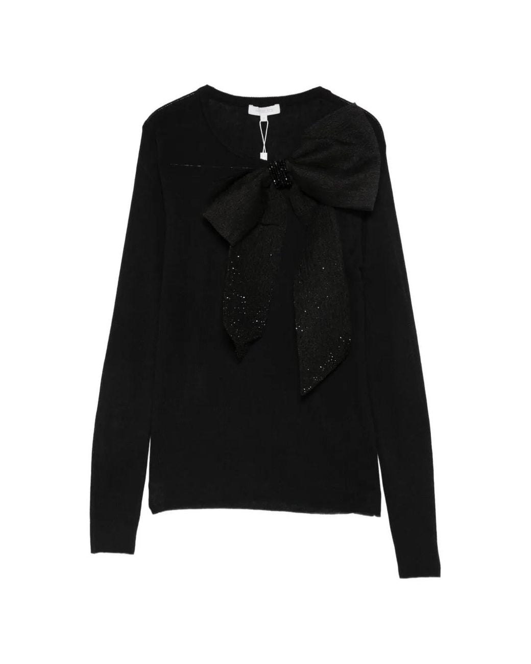 Paperlace Black Bow-Detail Long-Sleeve Blouse