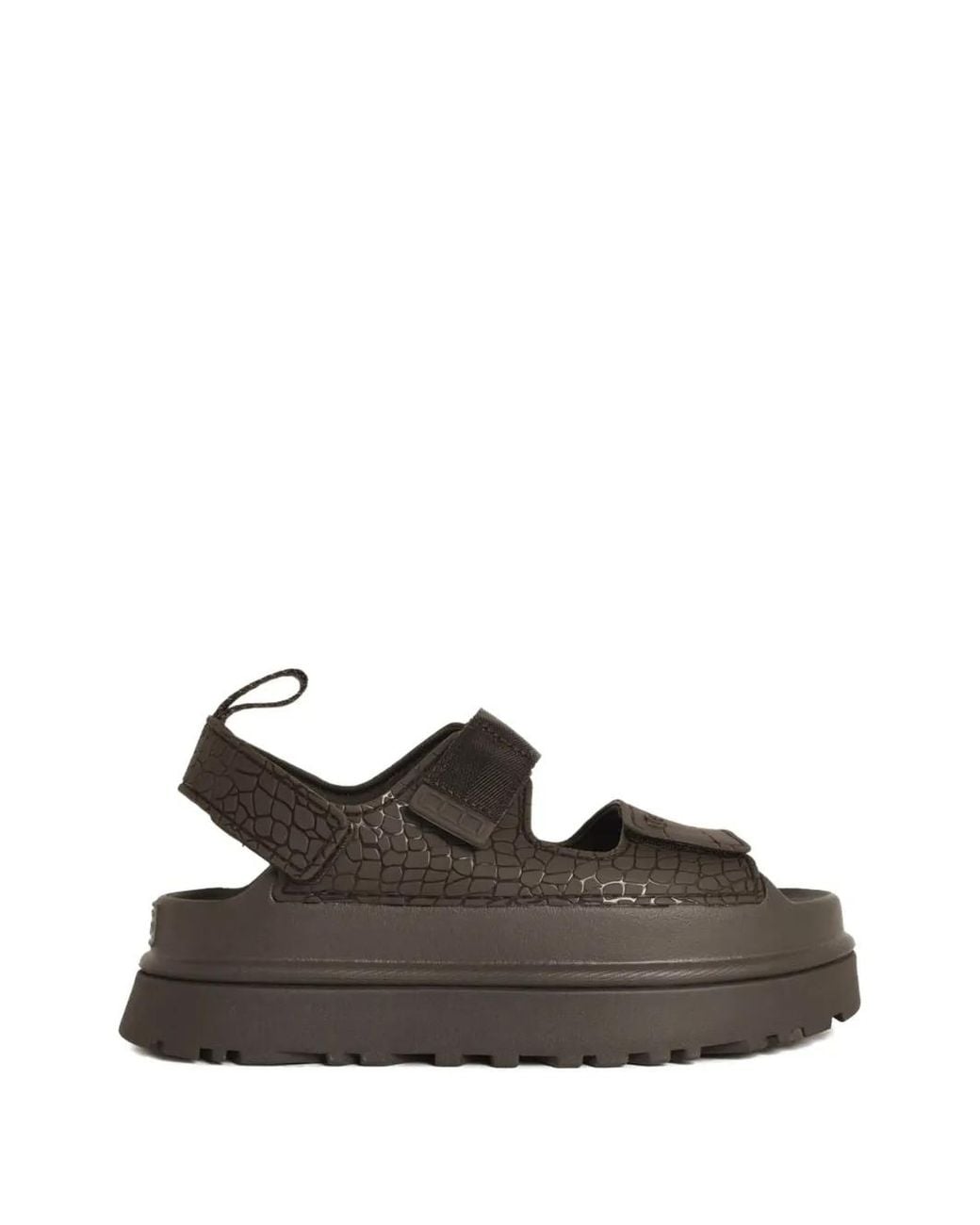 Ugg Black Goldenglow Embossed Straps Leather Sandals