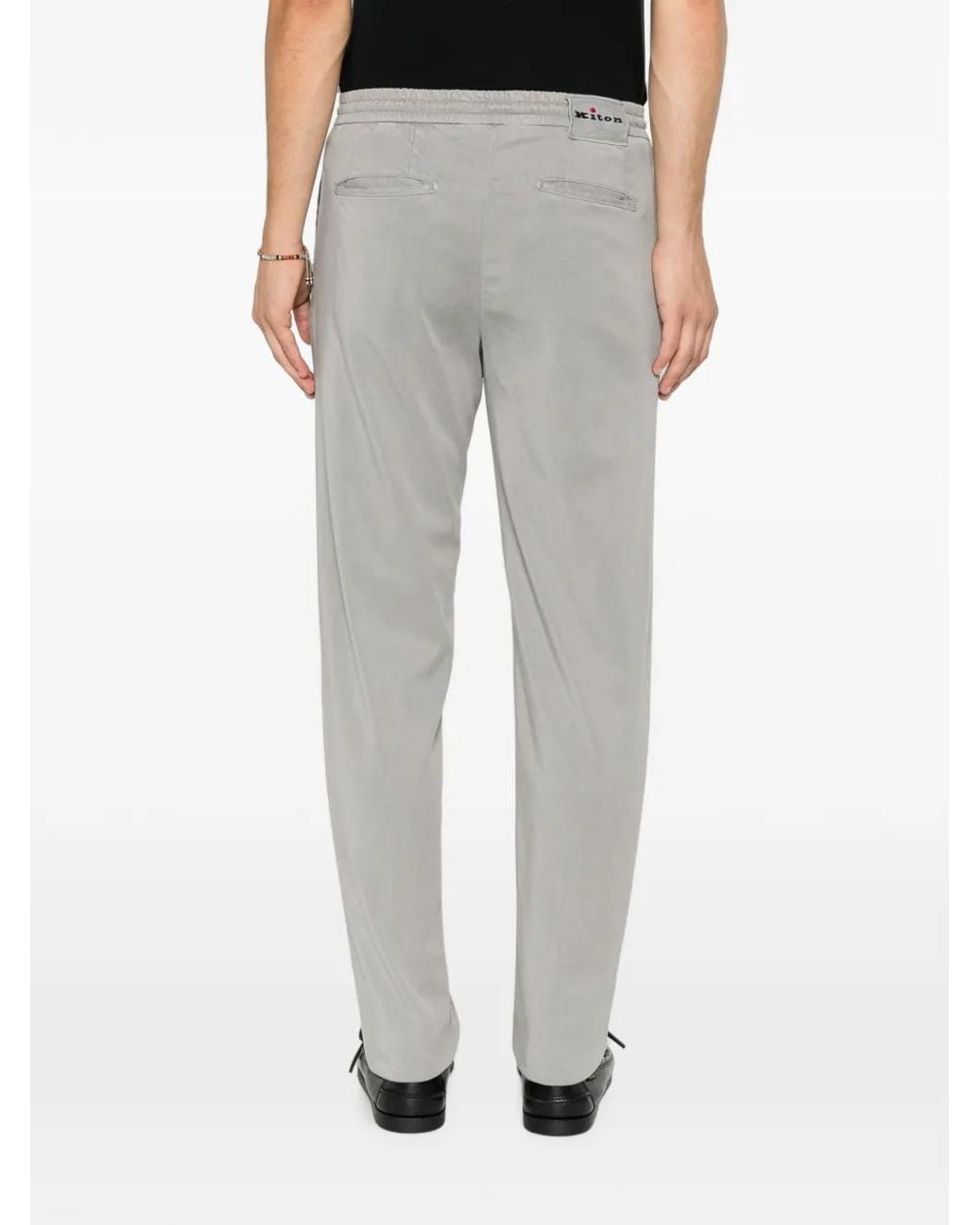 Kiton Gray Logo-Patch Pleated Trousers for men