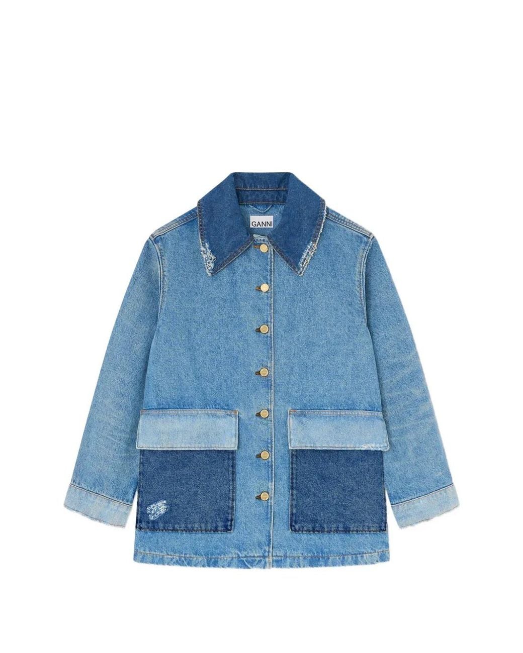Ganni Blue Patchwork Denim Jacket