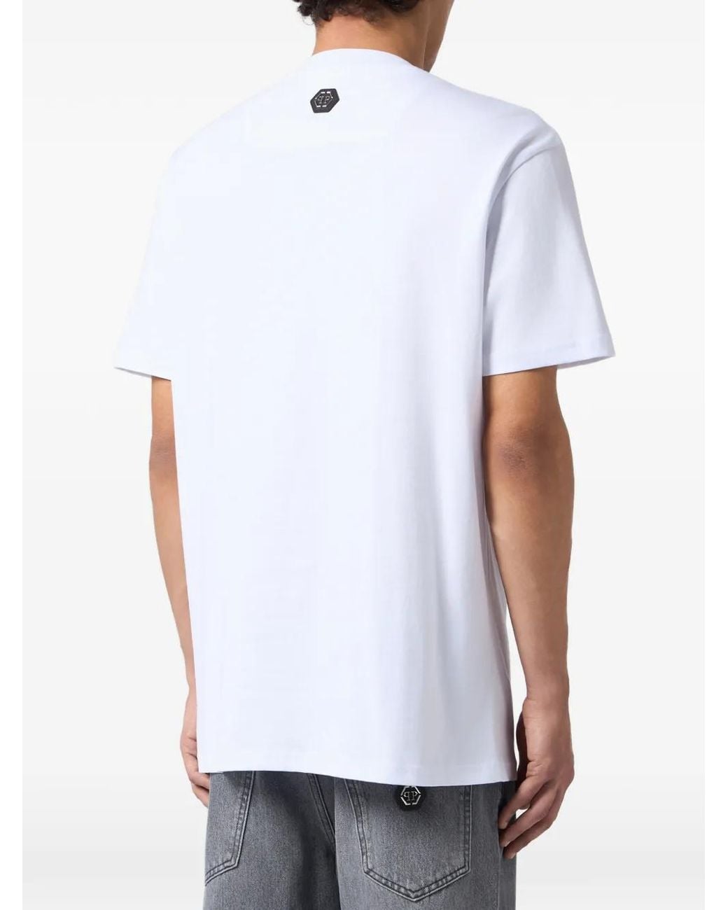 Philipp Plein White Round Neck T-Shirt Space Dragon for men