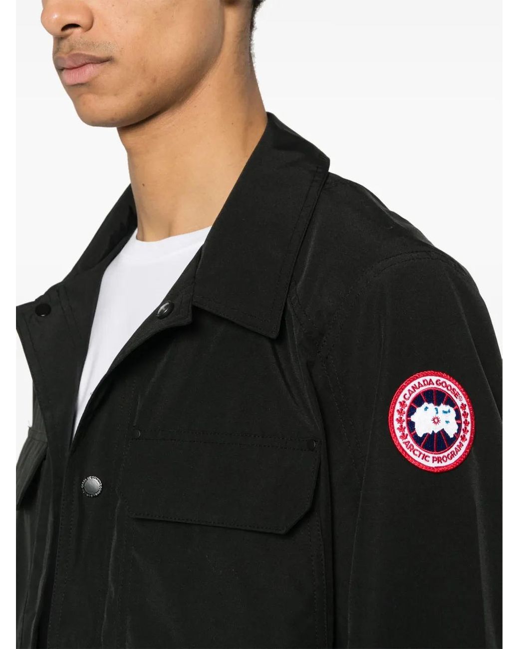 Canada Goose Black Polyester-Cotton Snap-Front Coat for men