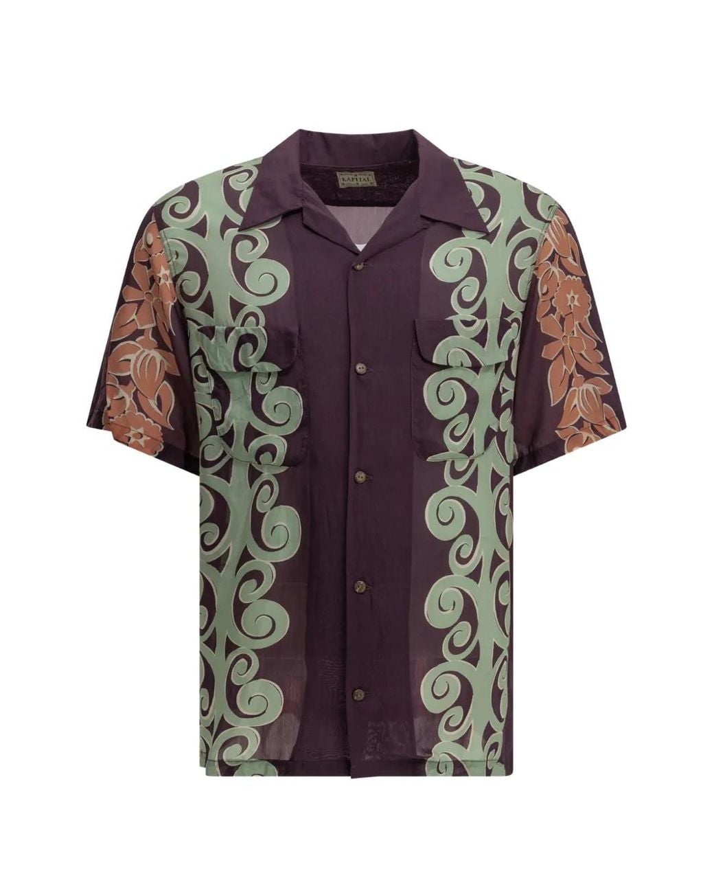 Kapital Purple Kona Tree Floral-Print Camp-Collar Shirt for men