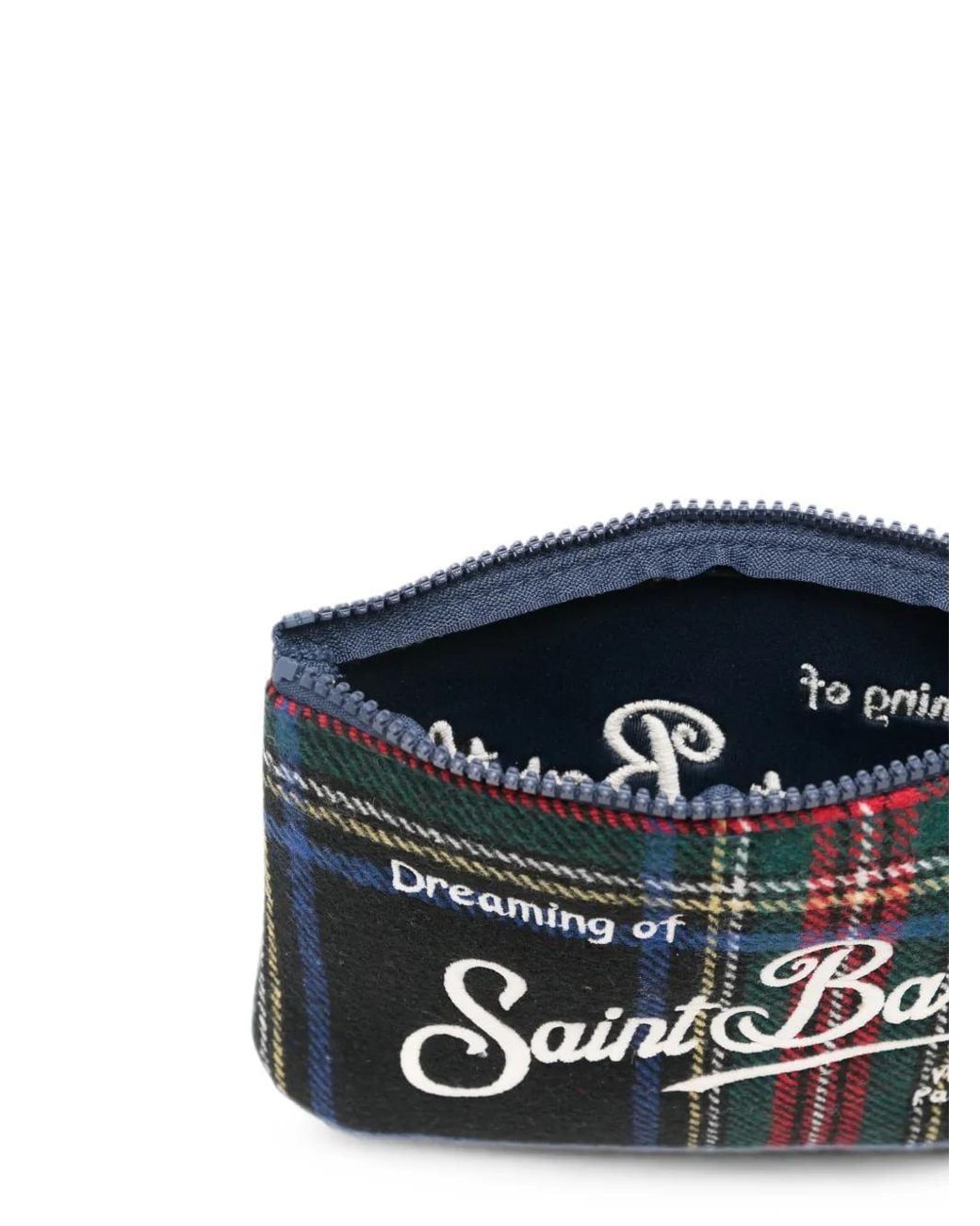Mc2 Saint Barth Black Aline Tartan-Check Embroidered Clutch Bag