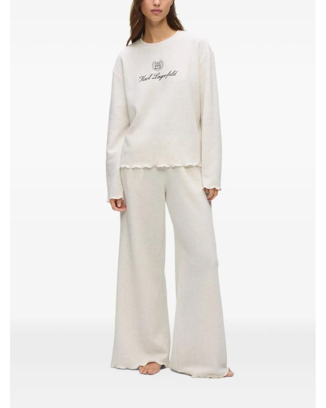 Karl Lagerfeld White Logo-Detail Waffle-Knit Pajamas Set